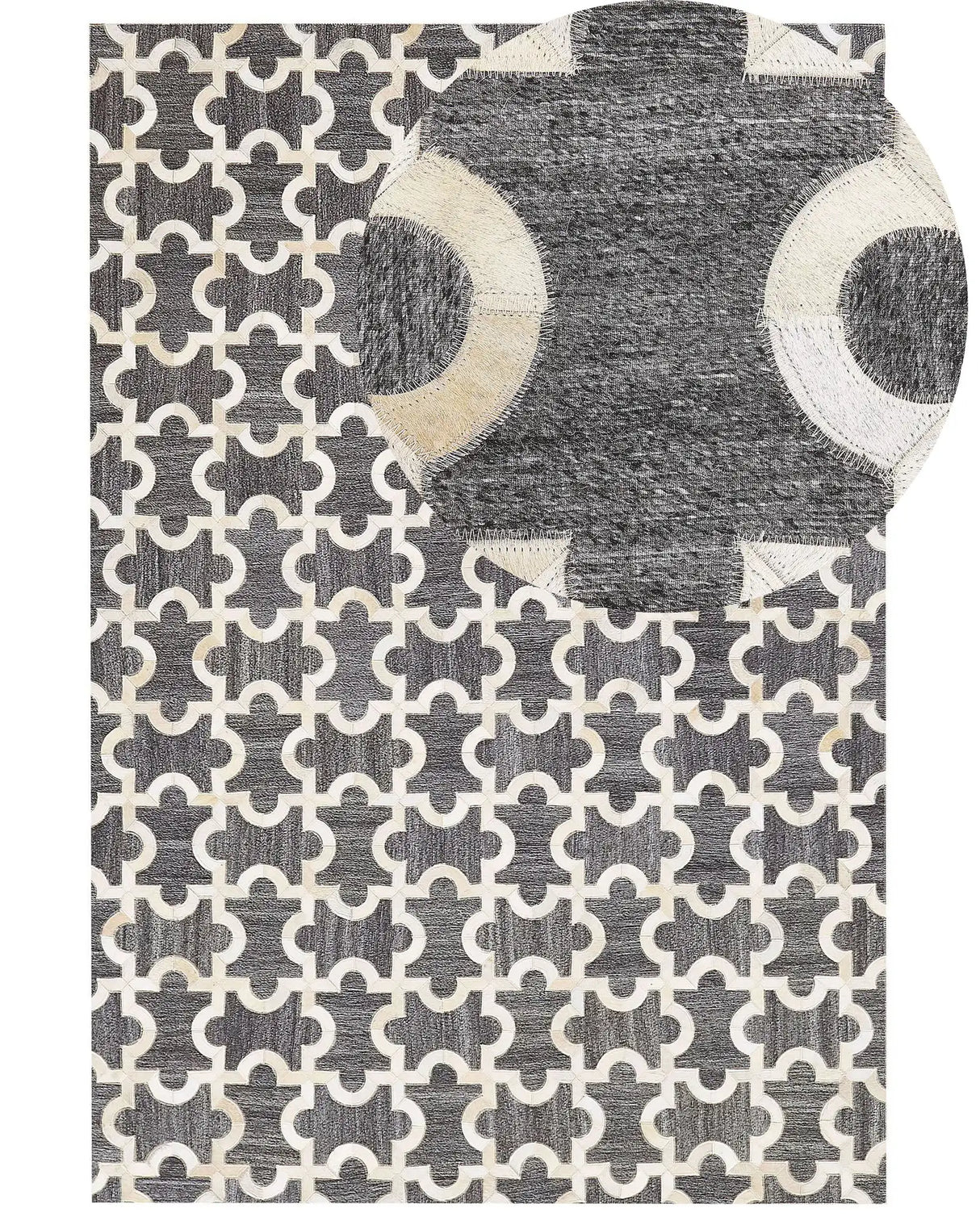 Area Rug Grey and Beige Jacquard Cowhide Leather Puzzle Geometric Pattern Retro 160 x 230 cm Beliani