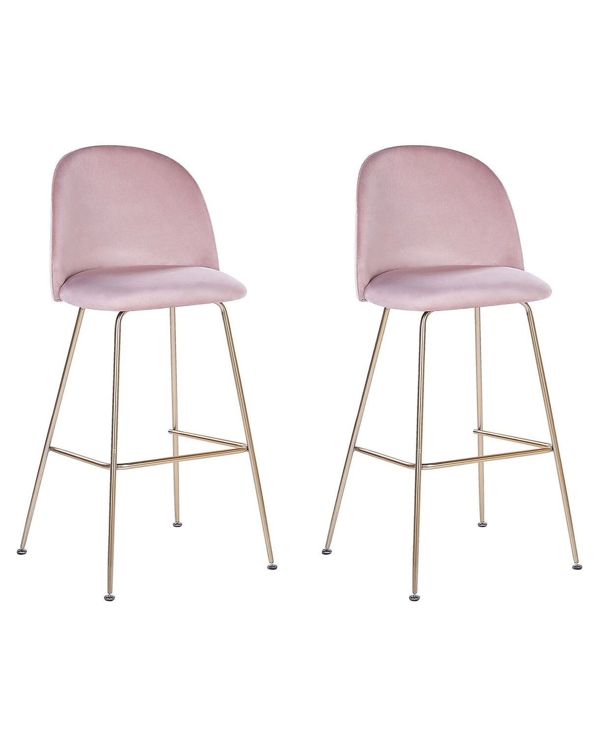 Set of 2 Bar Chairs Pink Velvet Upholstery Golden Steel Frame Counter Height Seat Dining Room Furniture Glam Design Beliani