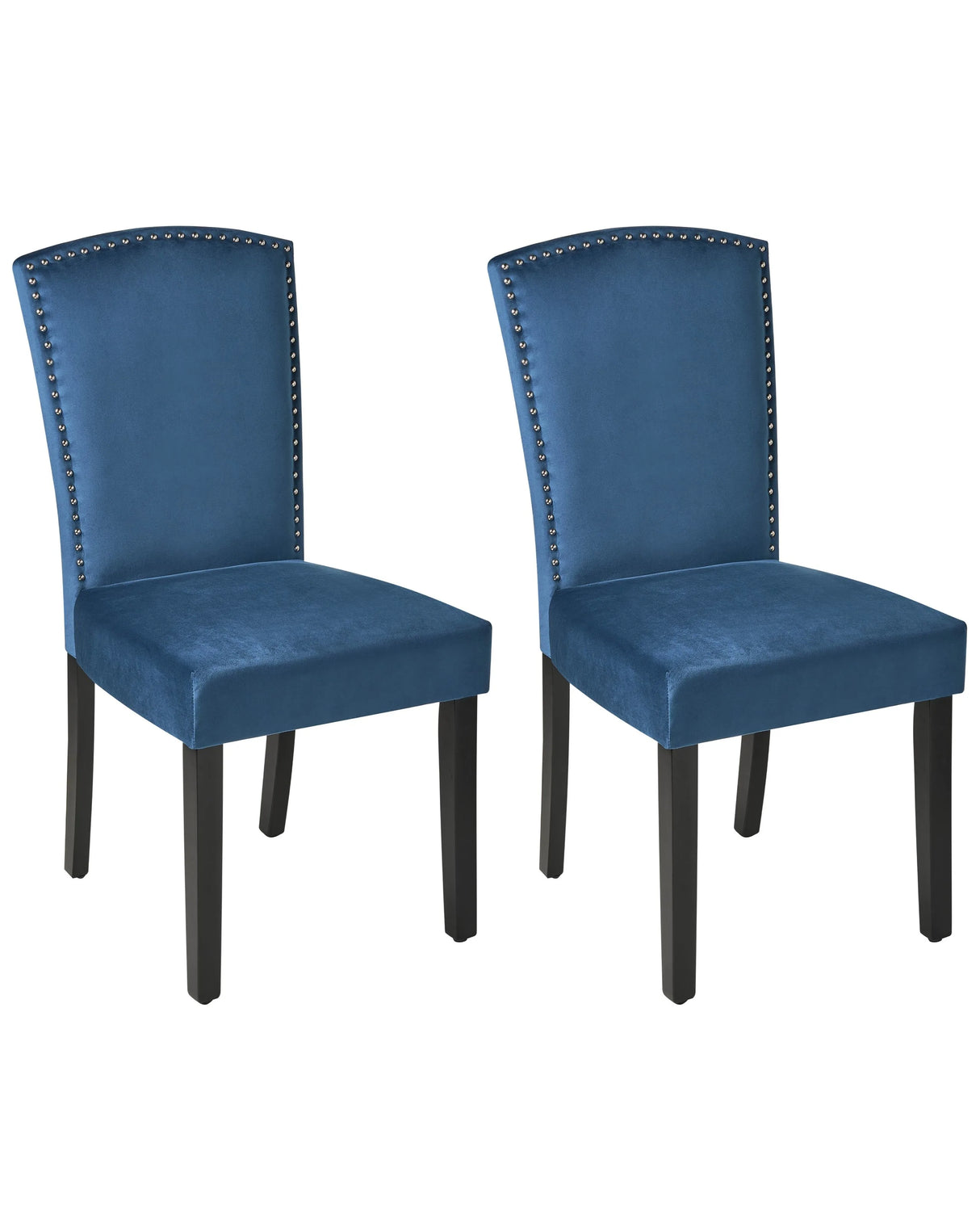 Set of 2 Dining Chairs Navy Blue Velvet High Back Retro Design Silver Nailhead Trim Beliani