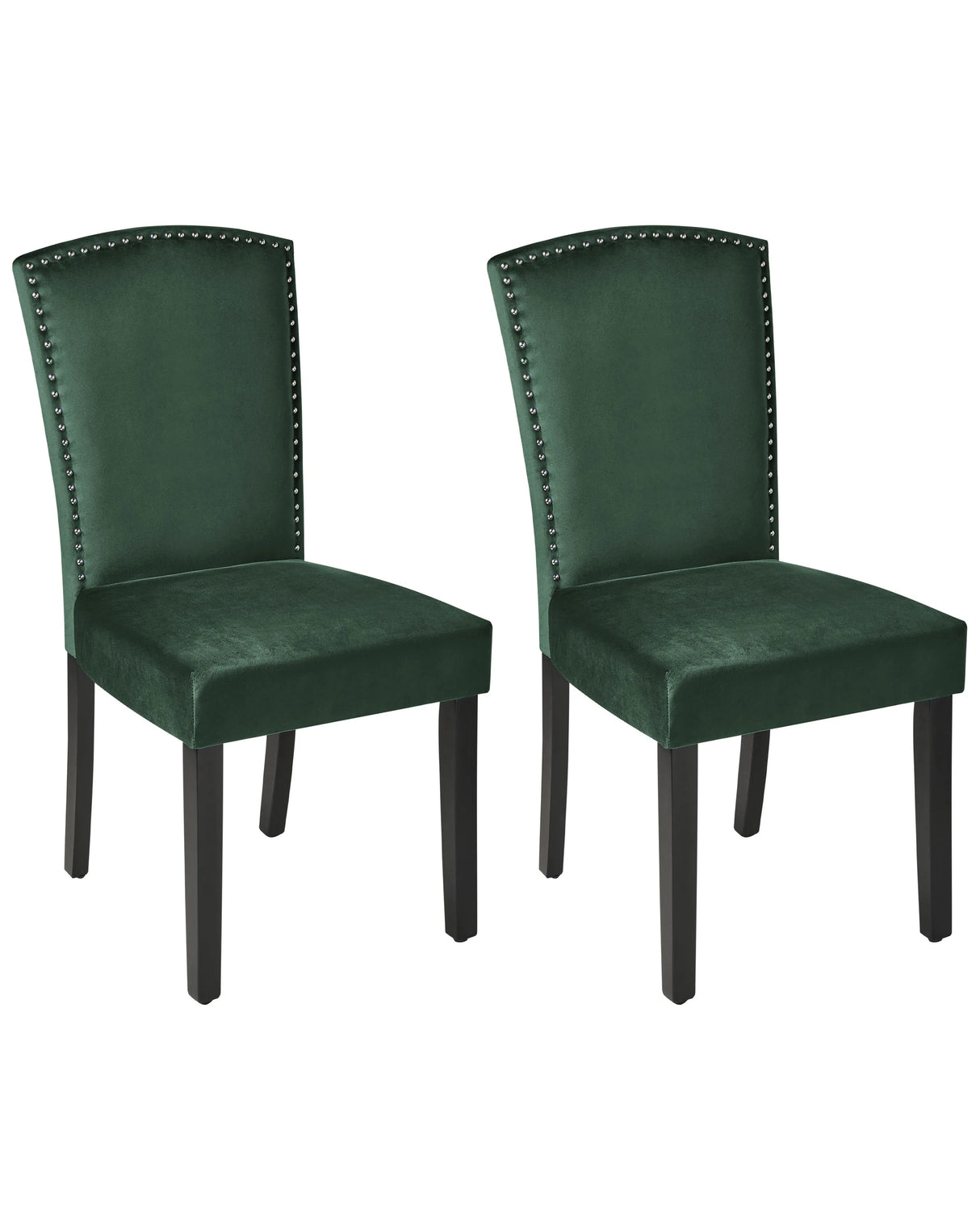 Set of 2 Dining Chairs Green Velvet High Back Retro Design Silver Nailhead Trim Beliani