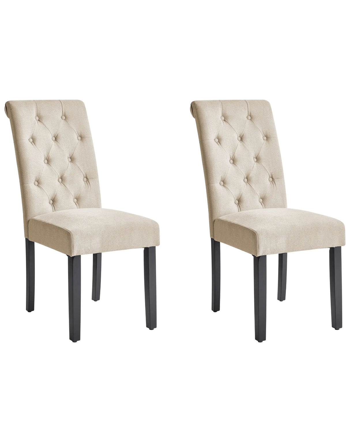 Set of 2 Dining Chairs Sand Beige Fabric Glam Modern Design Black Wooden Legs Beliani