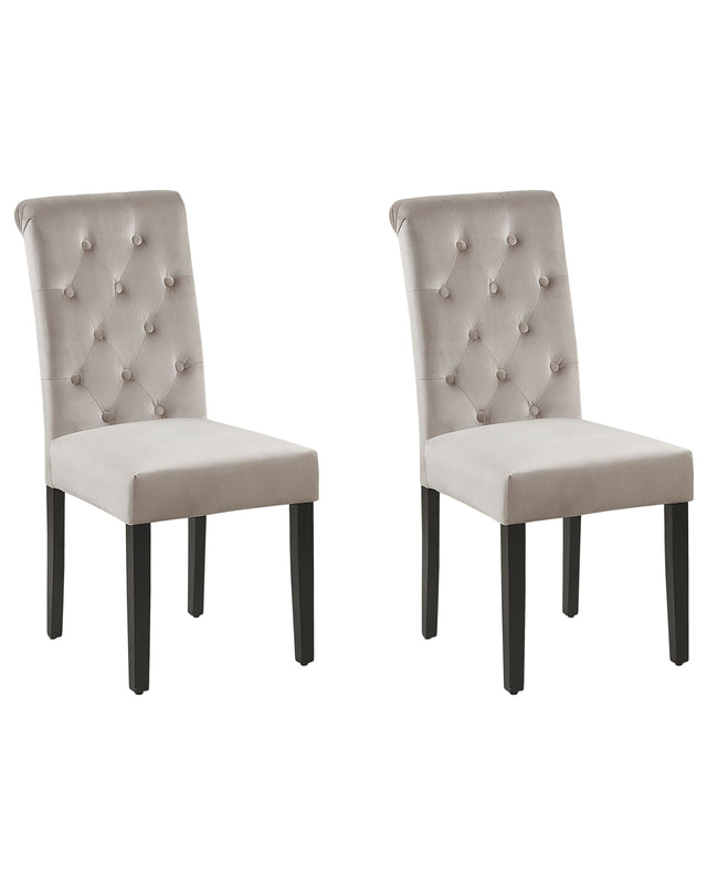 Set of 2 Dining Chairs Grey Velvet Fabric with Decorative Ring Glam Modern Design Black Wooden Legs Beliani