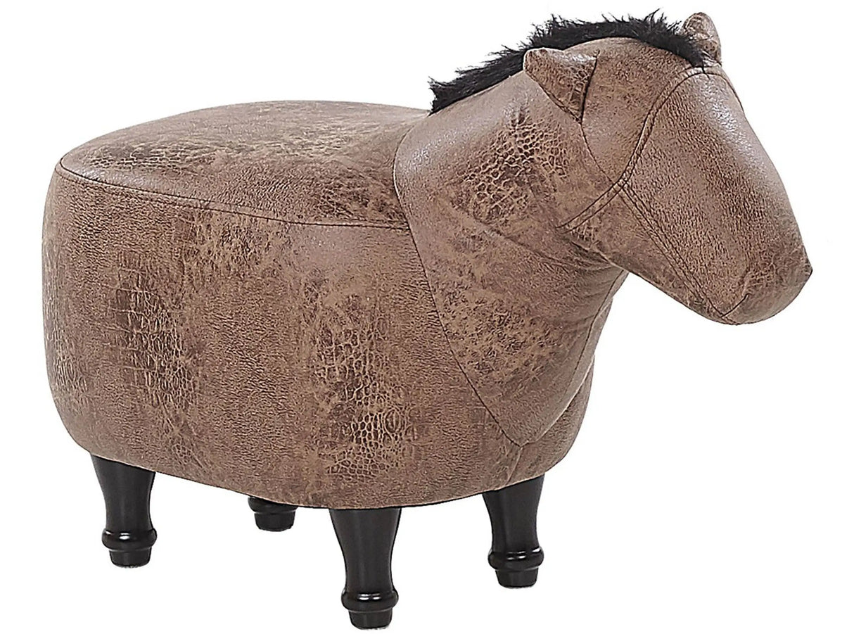 Kids Animal Stool Brown Fabric Leather Look Footstool Wooden Legs Children Seat Beliani