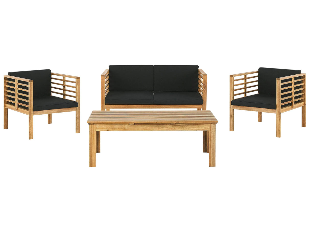 Garden Conversation Set Acacia Wood Black Cushions Modern Outdoor 4 Seater with Coffee Table Beliani