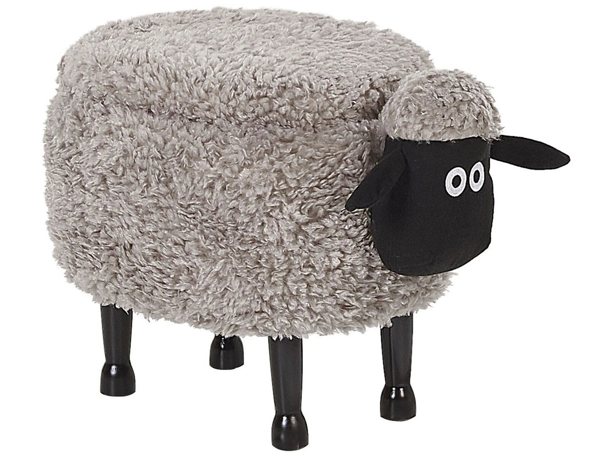 Kids Animal Stool Grey Faux Fur Footstool with Storage Wooden Legs Children Seat Beliani