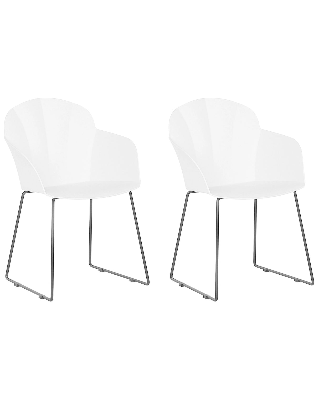 Set of 2 Dining Chairs White Synthetic Material Black Metal Legs Formed Back Modern Living Room Beliani