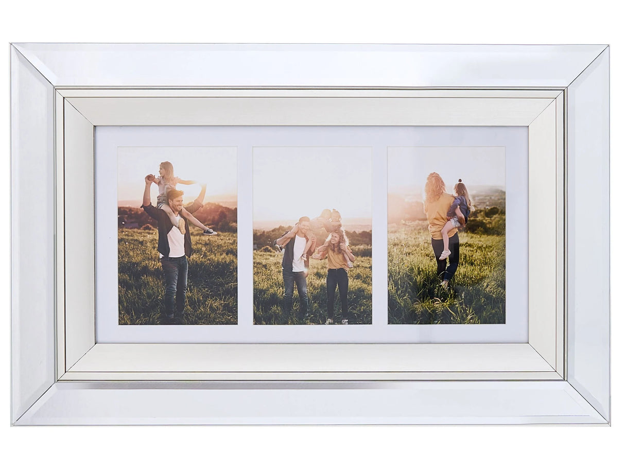Multi Photo Frame Silver Glass Mirrored 32 x 50 cm for 3 Pictures 10 x 15 cm Collage Aperture Beliani