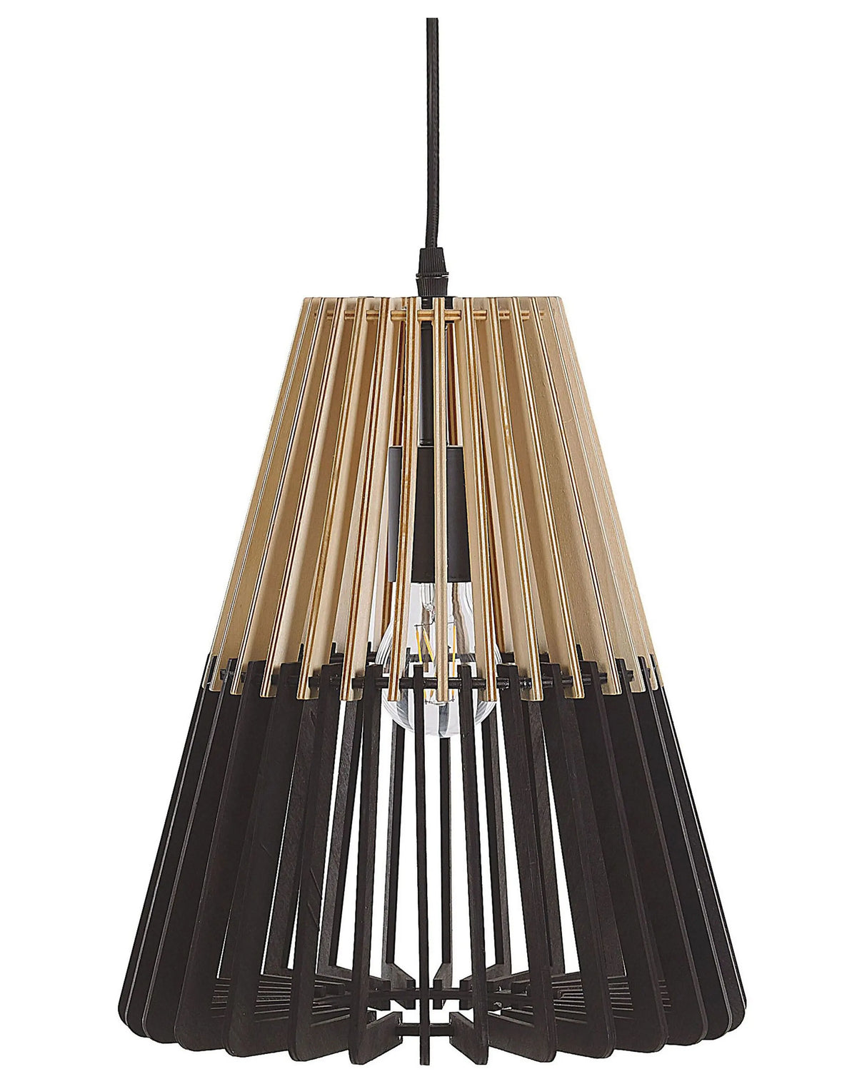 Hanging Lamp Pendant Lamp Light Wood Black Scandinavian Design Beliani