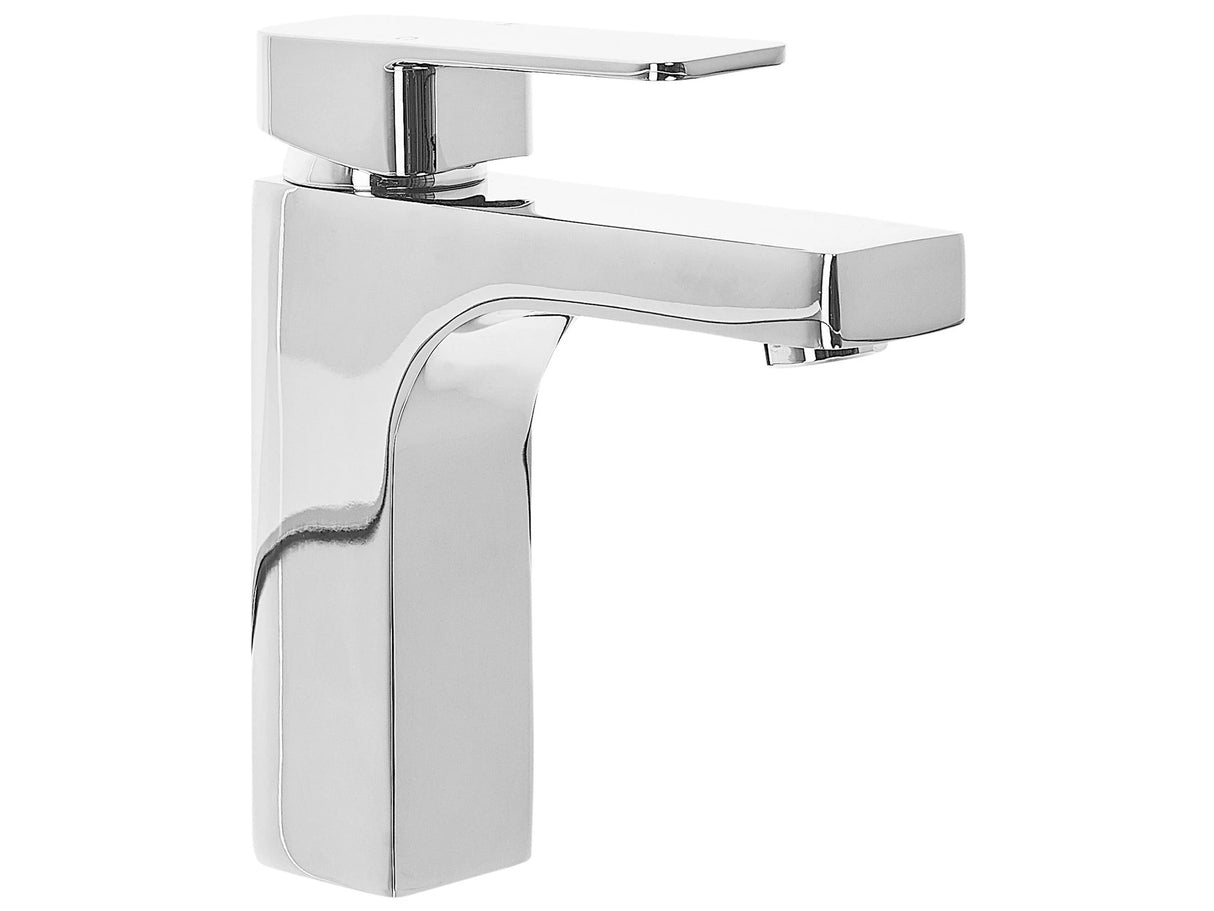 Basin Tap Silver Chromed Metal Bathroom Single Lever Faucet Modern Beliani