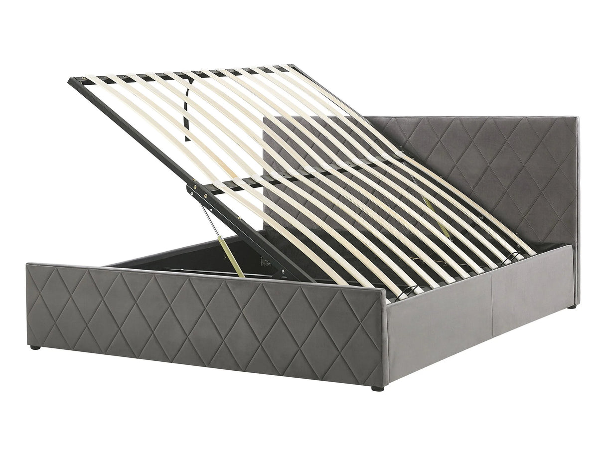 Storage Bed Grey Velvet Upholstery EU Double Size 4ft6 with Slatted Base Diamond-Tufted Headboard Beliani