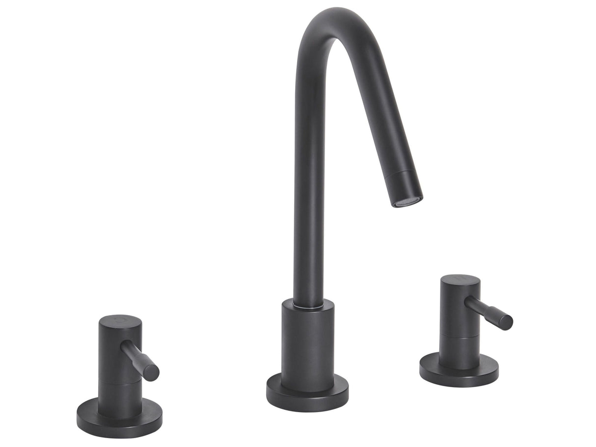 Basin Mixer Tap Black Matt Metal Brass Modern Bathroom Twin Lever Faucet Beliani