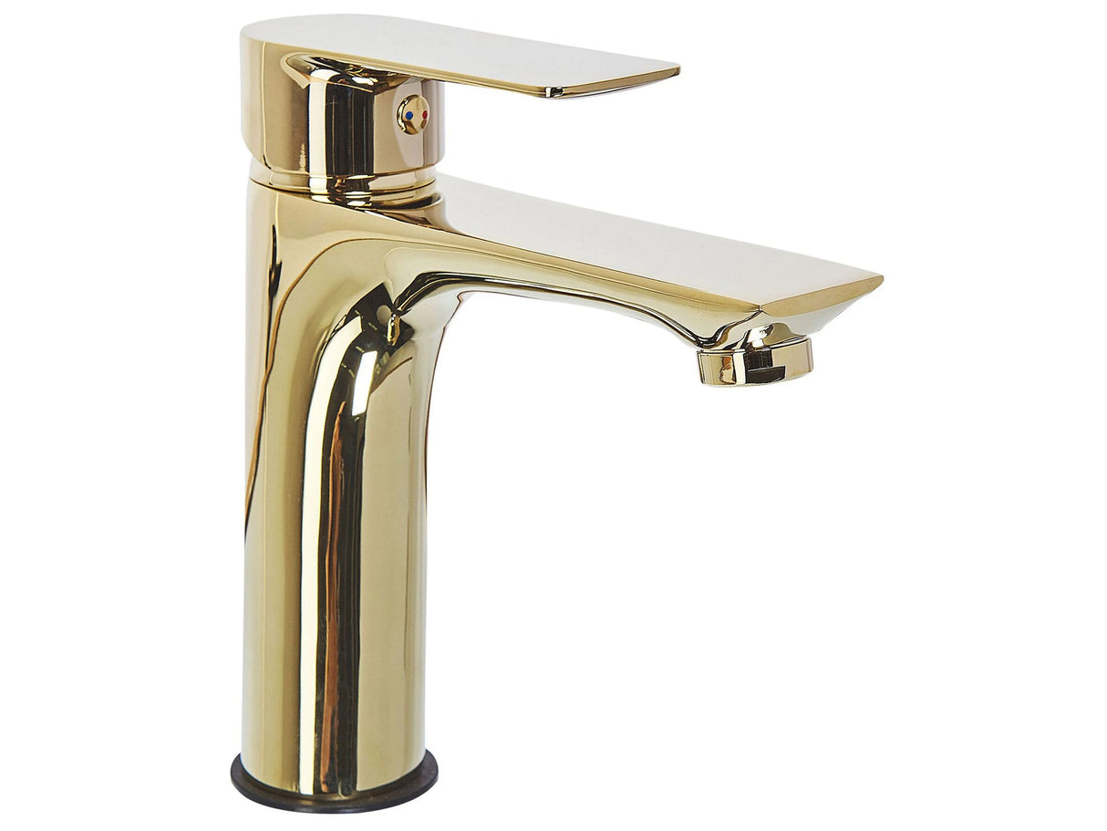 Basin Mixer Tap Gold Brass Single Lever Flat Spout Beliani