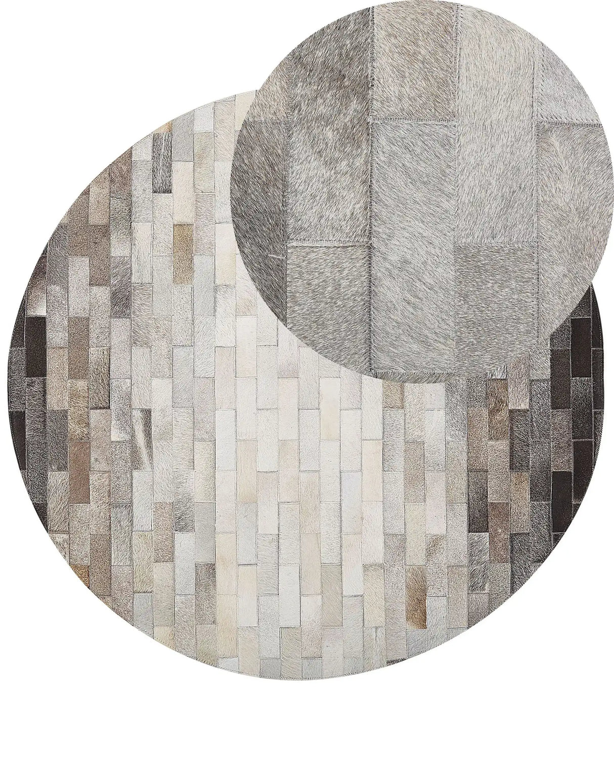 Round Rug Brown and Beige Cowhide Leather 140 cm Patchwork Rectangles Rustic Beliani