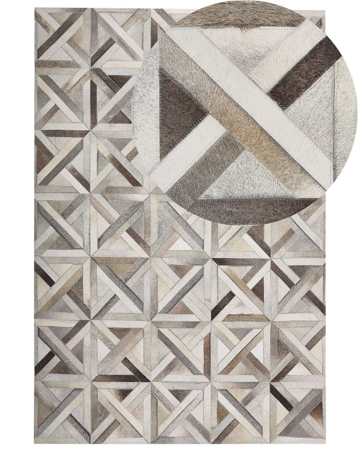Rectangular Area Rug Beige and Brown Cowhide Leather 140 x 200 cm Patchwork Geometric Pattern Retro Beliani