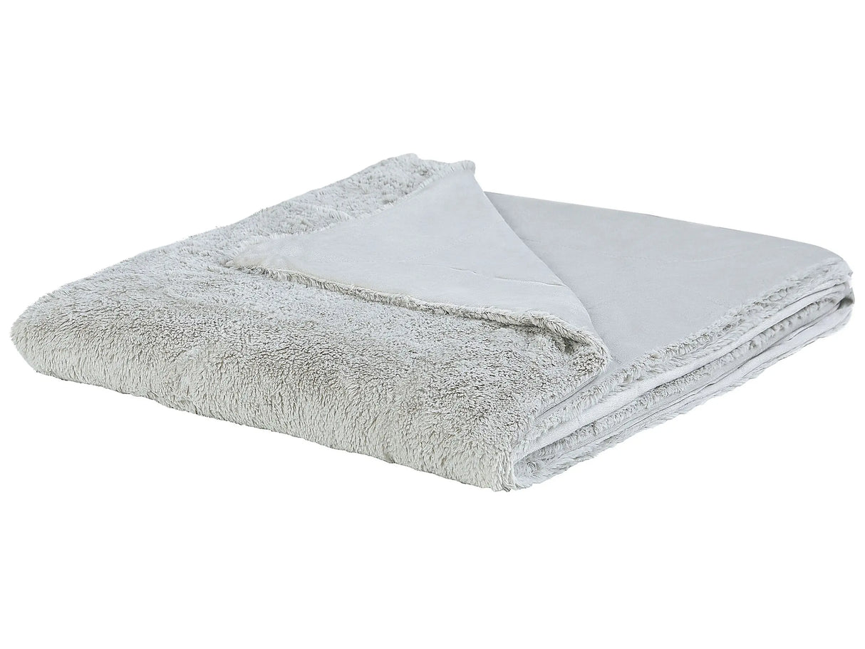 Blanket Throw Bedspread Light Grey Plush 180 x 200 cm Fluffy Bedroom Beliani