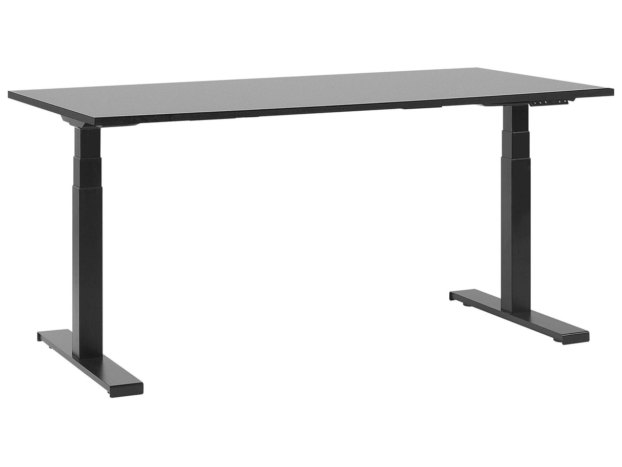 Electrically Adjustable Desk Black Wooden Tabletop Powder Coated Steel Frame Sit and Stand 160 x 72 cm Modern Design Beliani