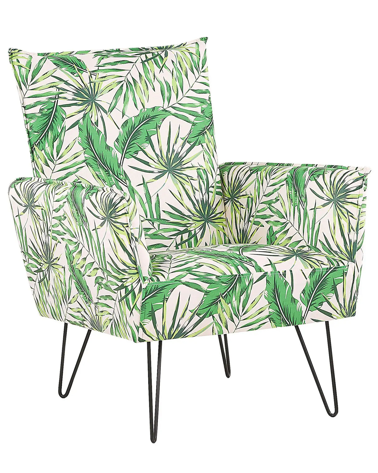 Armchair White with Green Fabric Leaf Pattern Metal Hairpin Legs Living Room Bedroom Accent Chair Beliani