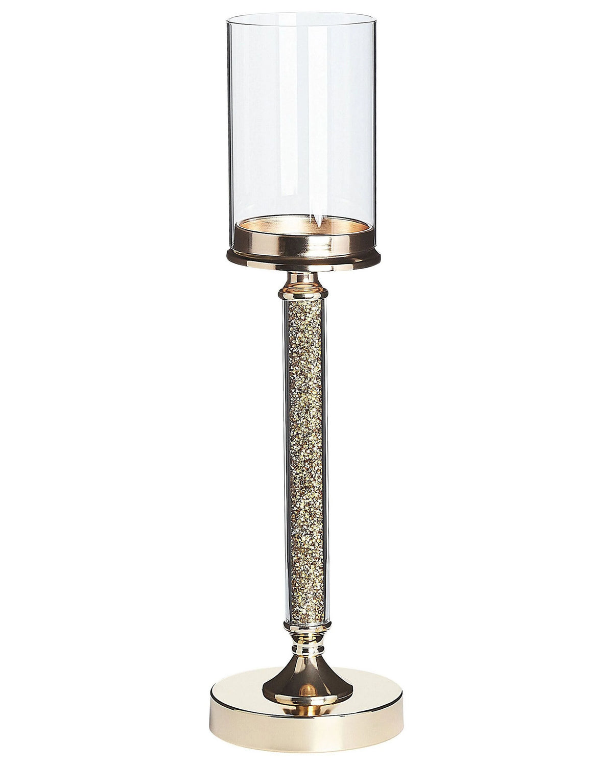 Candle Holder Gold Metal Pillar Glass Shade 41 cm Glamour Accent Piece Decoration Table Centrepiece Beliani