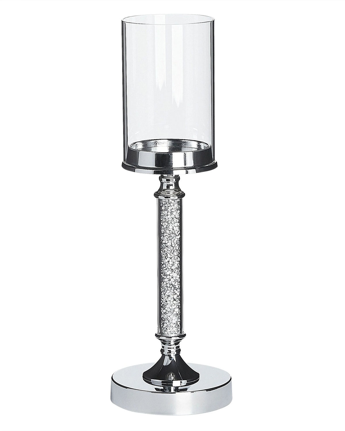 Candle Holder Silver Metal Pillar Glass Shade 41 cm Glamour Accent Piece Decoration Table Centrepiece Beliani