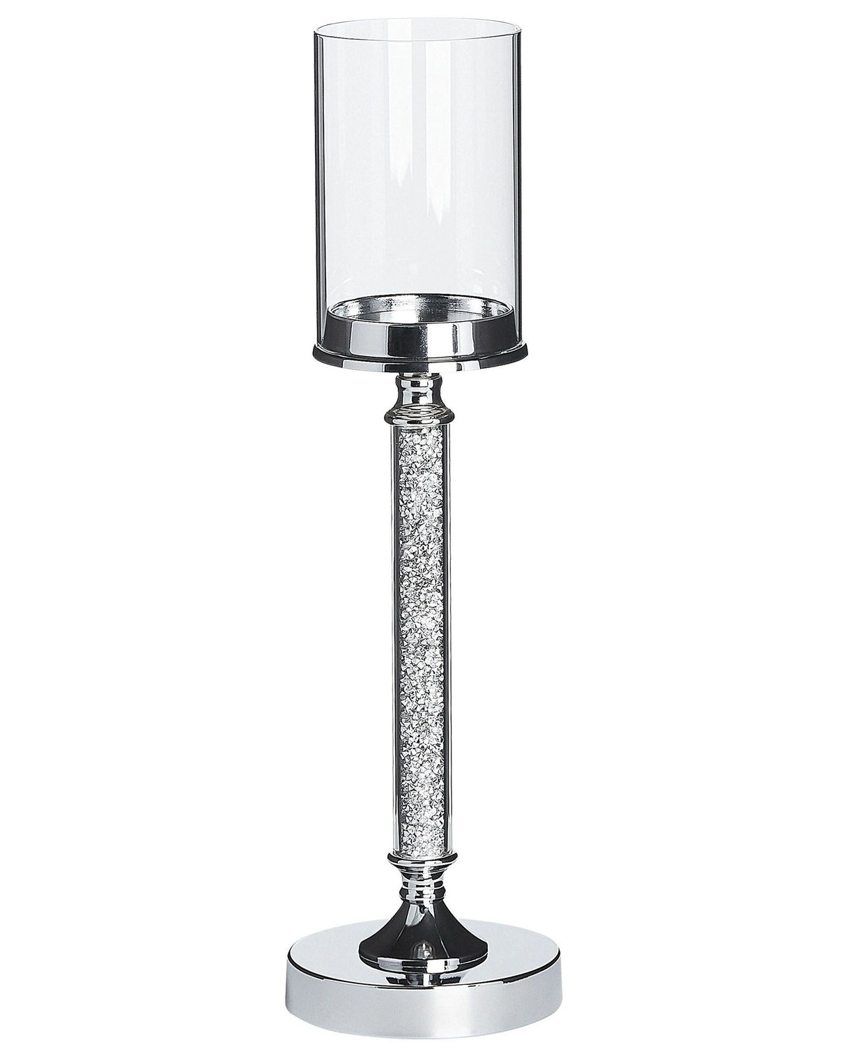 Candle Holder Silver Metal Pillar Glass Shade 48 cm Glamour Accent Piece Decoration Table Centrepiece Beliani