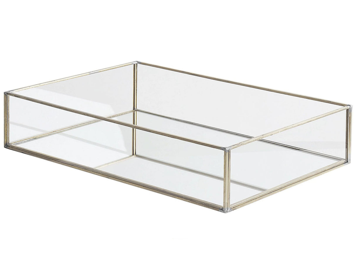 Decorative Tray Silver Metal and Glass Rectangular 30 x 20 cm Accent Piece for Jewellery Candles Beliani