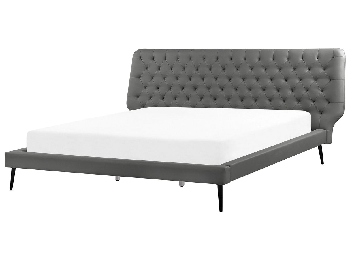 Bed Frame Grey Faux Leather Upholstery EU Super King Size 6ft Modern Design Tufted Headboard Beliani