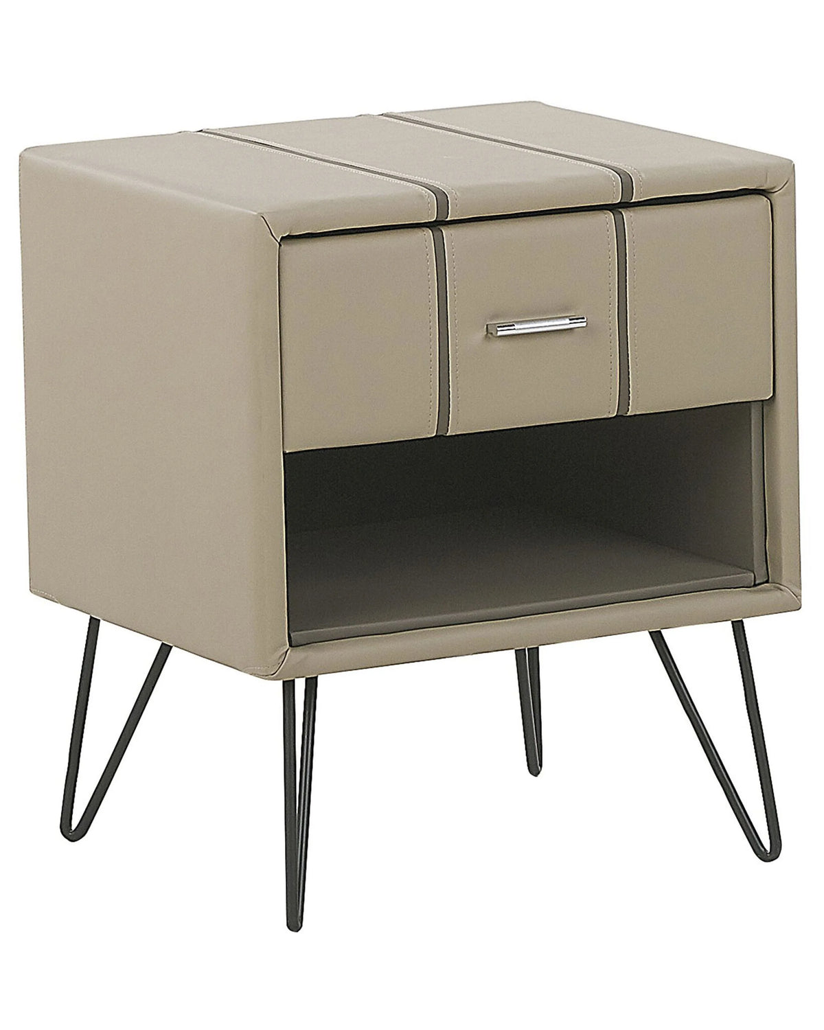 Bedside Table Beige Faux Leather Upholstery Hairpin Legs 48 x 41 x 56 cm 1 Drawer Beliani
