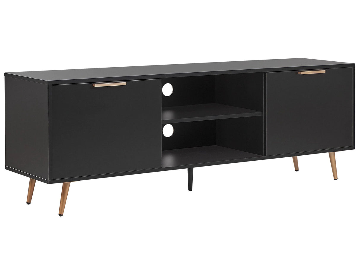 TV Stand Black with Gold for up to 75 TV Metal Legs with Cabinets and Shelves Cable Management Storage Beliani
