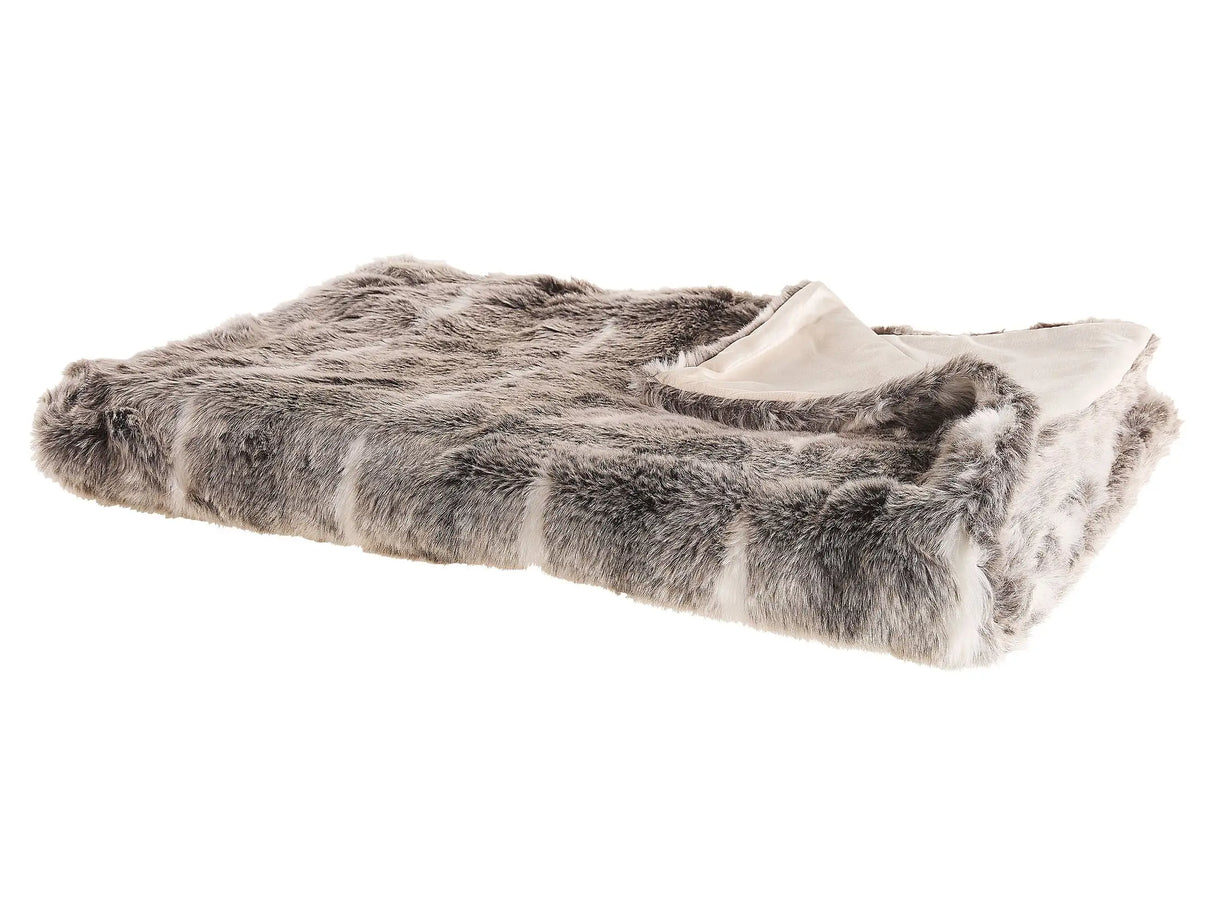 Blanket Brown and White Acrylic 150 x 200 cm Fluffy Rustic Throw Living Room Decorations Beliani