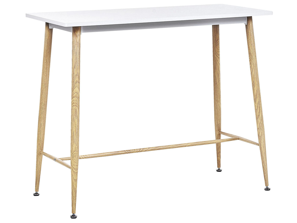 Dining Table White MDF Tabletop 90 x 50 cm Metal Wood Finish Metal Legs Minimalistic Beliani