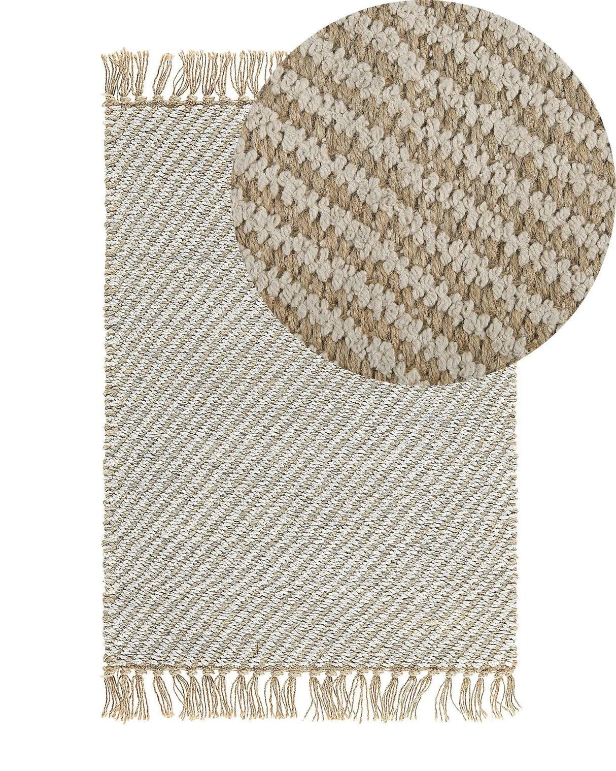 Runner Rug Beige Jute and Cotton 50 x 80 cm Small Hand Woven Boho Hallway Bedroom Beliani