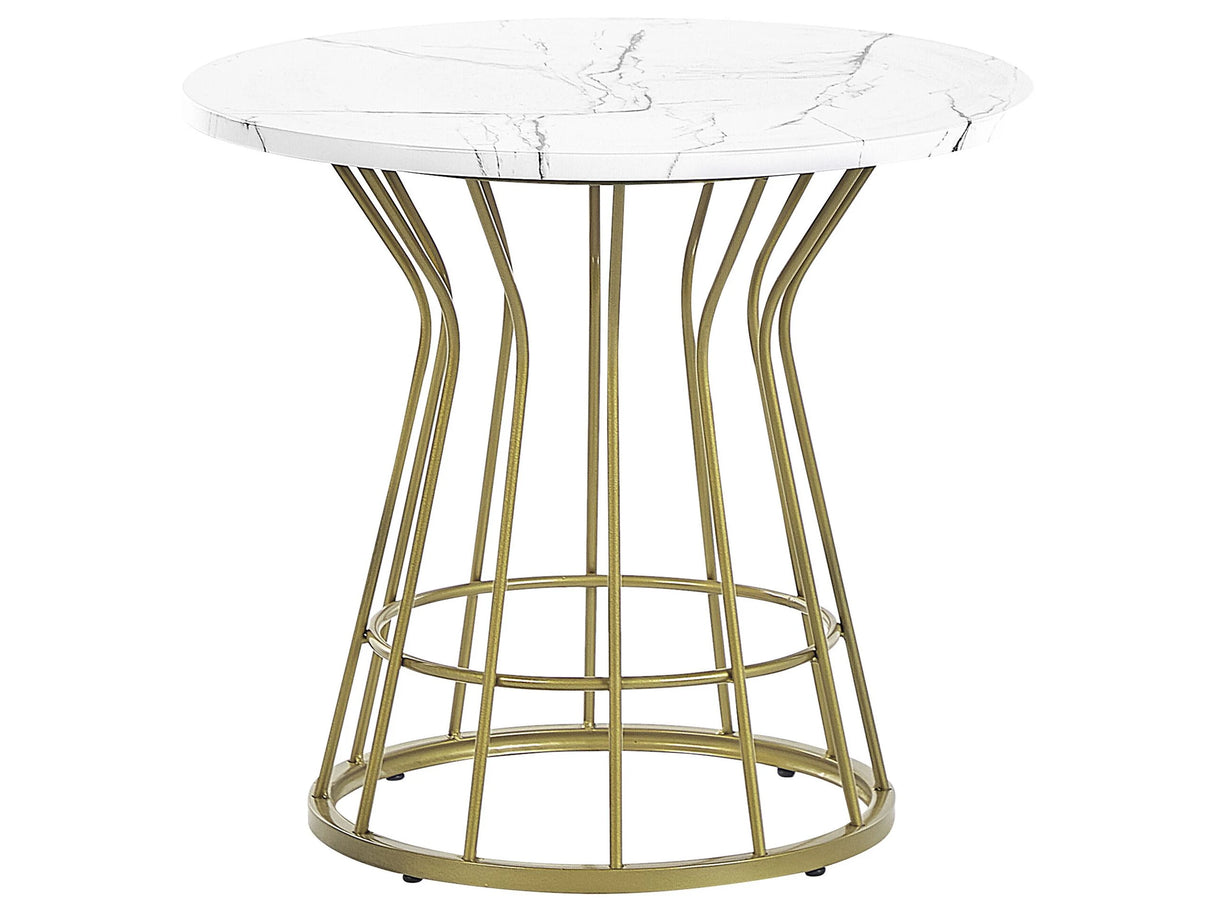 Coffee Table White with Gold MDF Iron 50 cm Marble Effect Top Metal Base Open Frame Glamour Style Beliani