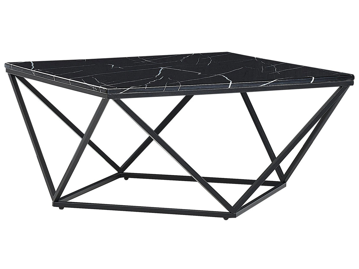 Coffee Table Black Tabletop Metal Base Manufactured Wood Marble Finish 80 cm Glamorous Design Beliani