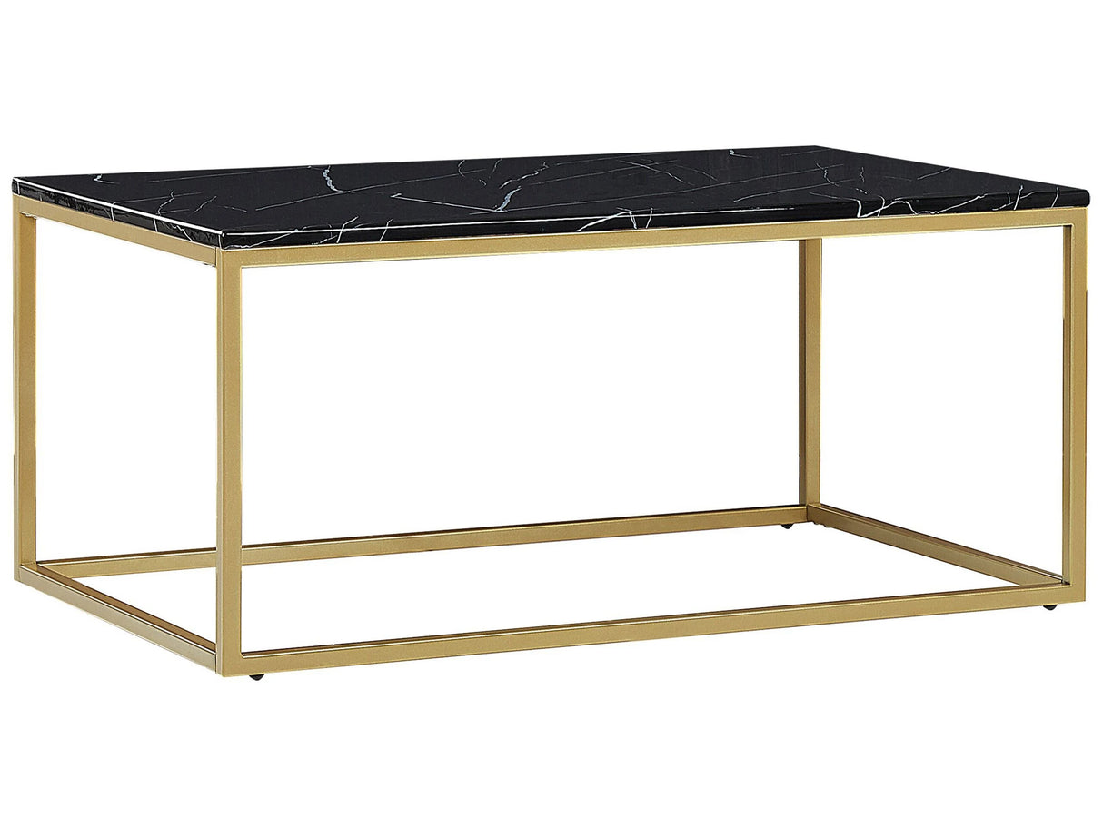 Coffee Table Black Marble Effect Gold Metal Legs 100 x 60 cm Rectangular Industrial Glam Beliani