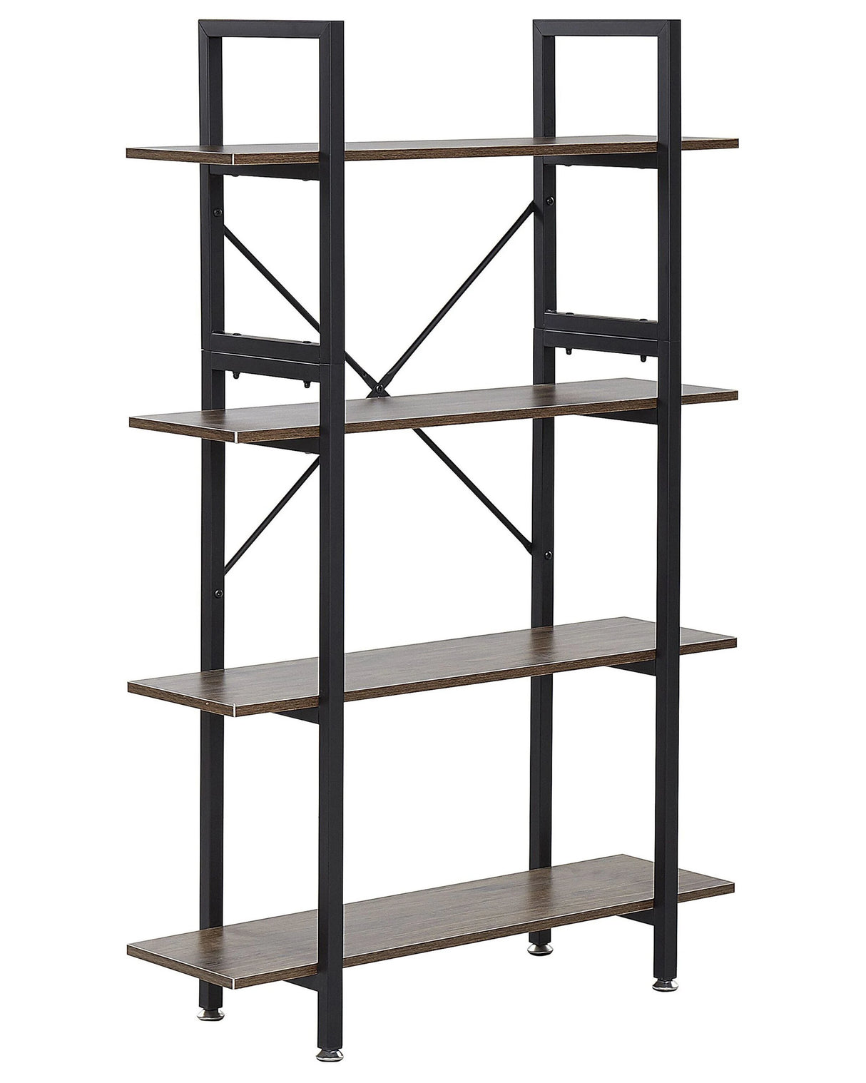 Bookcase Dark Wood Black Metal Steel Frame 4 Tier Open Back Adjustable Feet Industrial Beliani