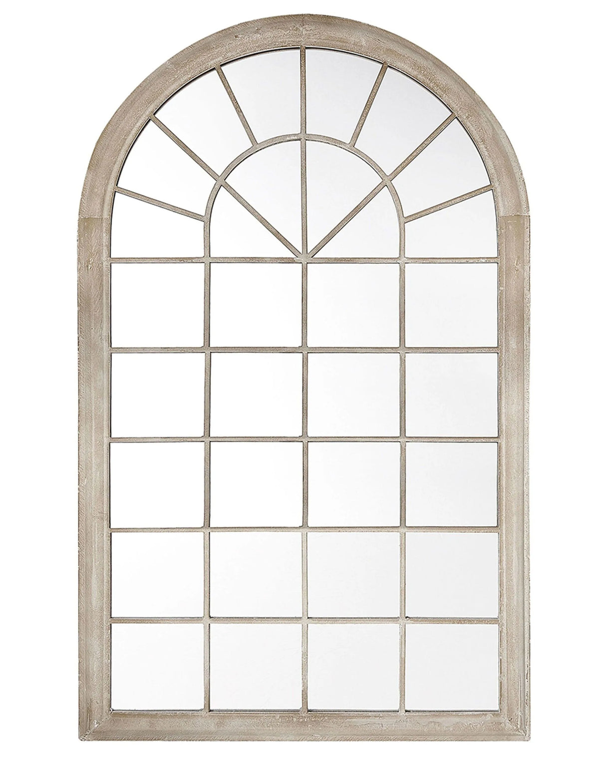 Wall Mirror Beige Metal Frame 77 x 130 cm Vintage Arched Window Wall Decor Weathered Look Beliani