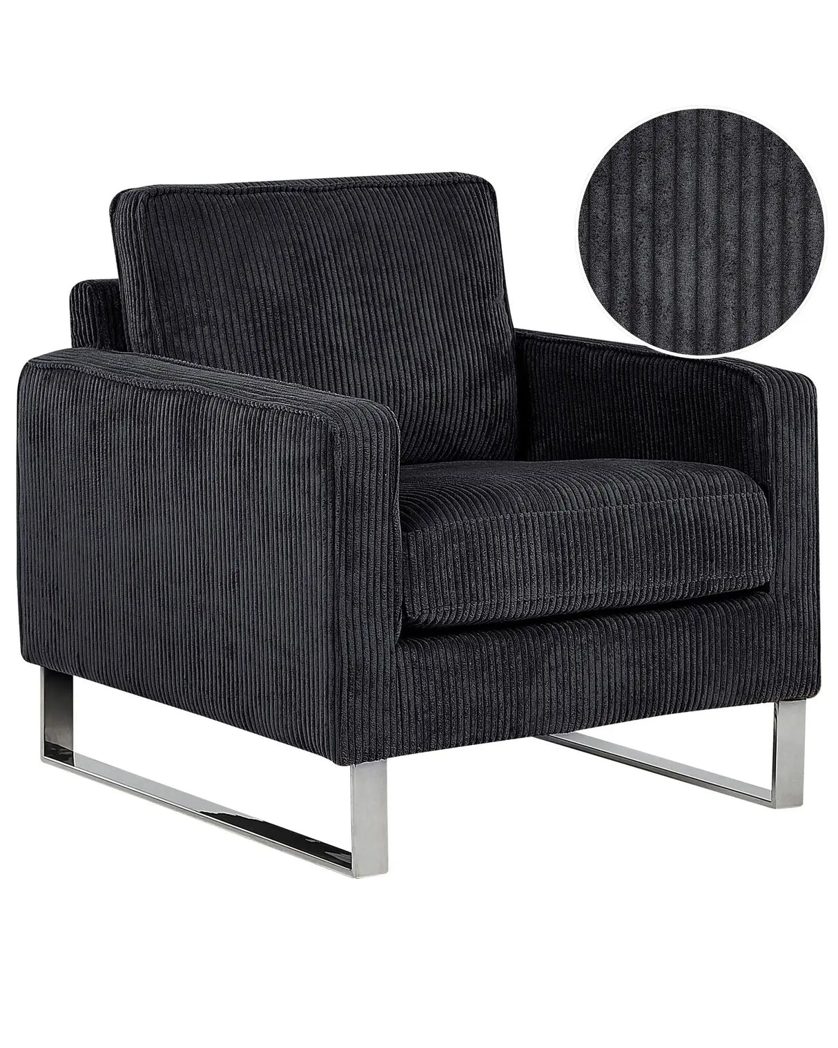 Armchair Black Corduroy Sled Silver Legs Modern Living Room Beliani