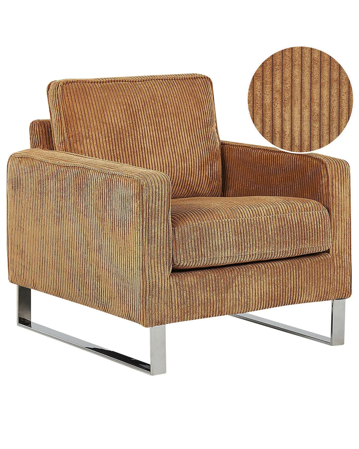 Armchair Light Brown Corduroy Sled Silver Legs Modern Living Room Beliani