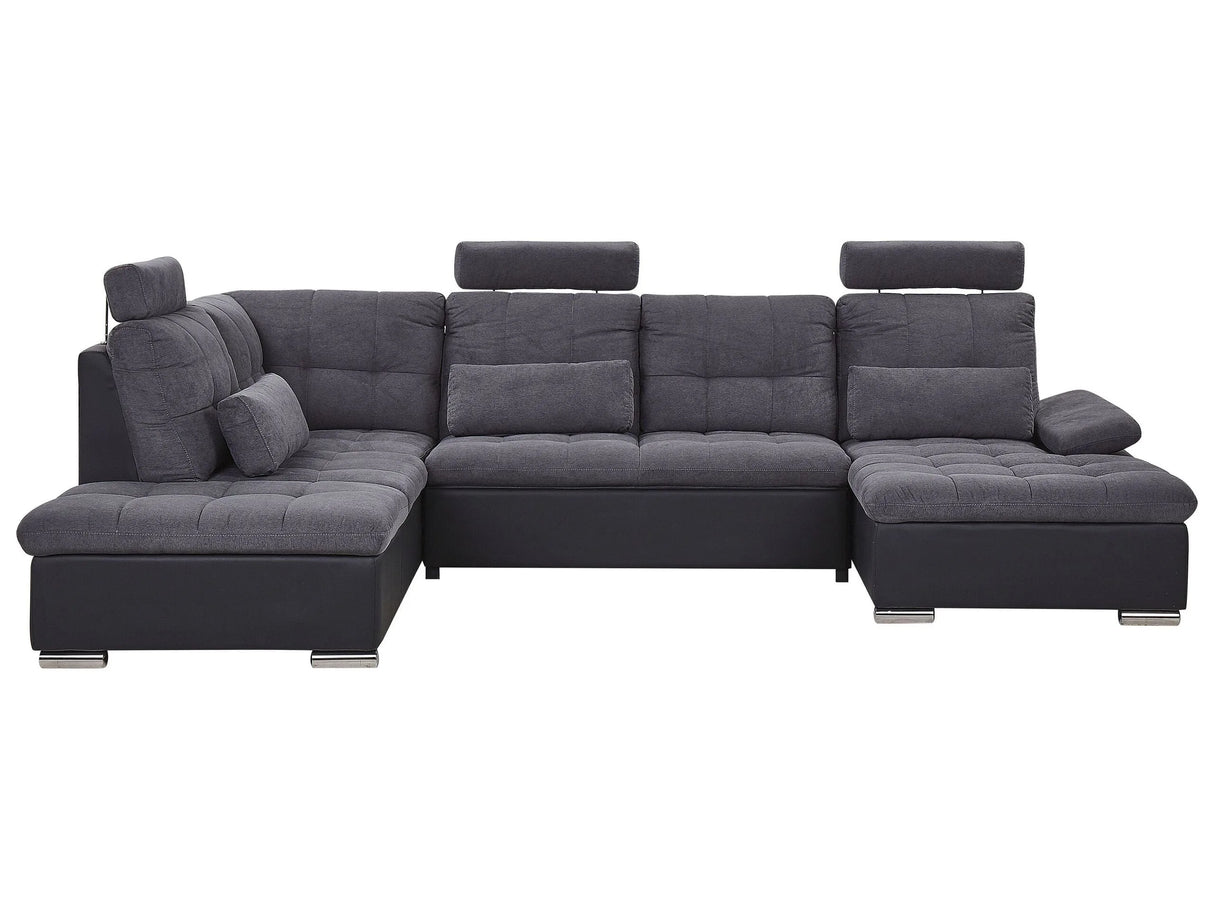 Corner Sofa Bed Grey Fabric U-Shaped Adjustable Headrest Storage Thick Pillows with Cushions Beliani