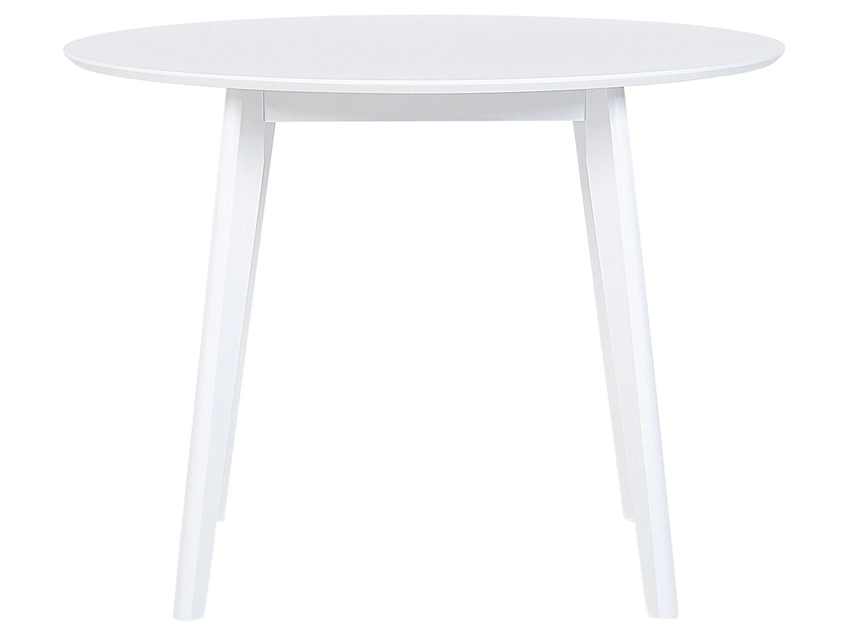 Dining Table White MDF 100 cm Round Top Wooden Legs Scandinavian Kitchen Table Beliani