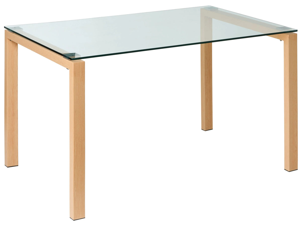 Dining Table Transparent Tempered Glass Top 130 x 80 cm Light Wood Legs Scandinavian Beliani