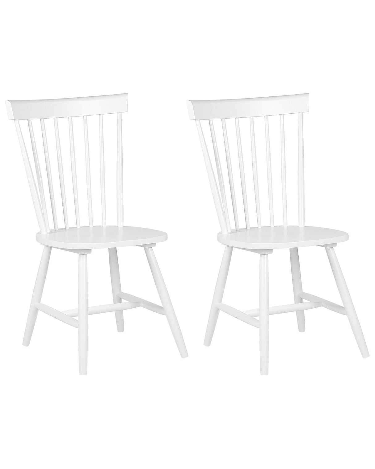 Set of 2 Dining Chairs White Rubberwood Rustic Vintage High Spindle Back Painted Living Room Beliani