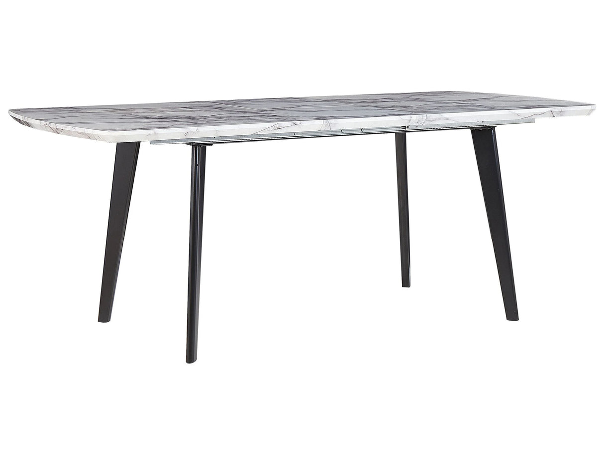 Dining Table Marble Effect MDF Black Iron Legs Extendable Top Rectangular 160/200 x 90 cm Modern Design Beliani