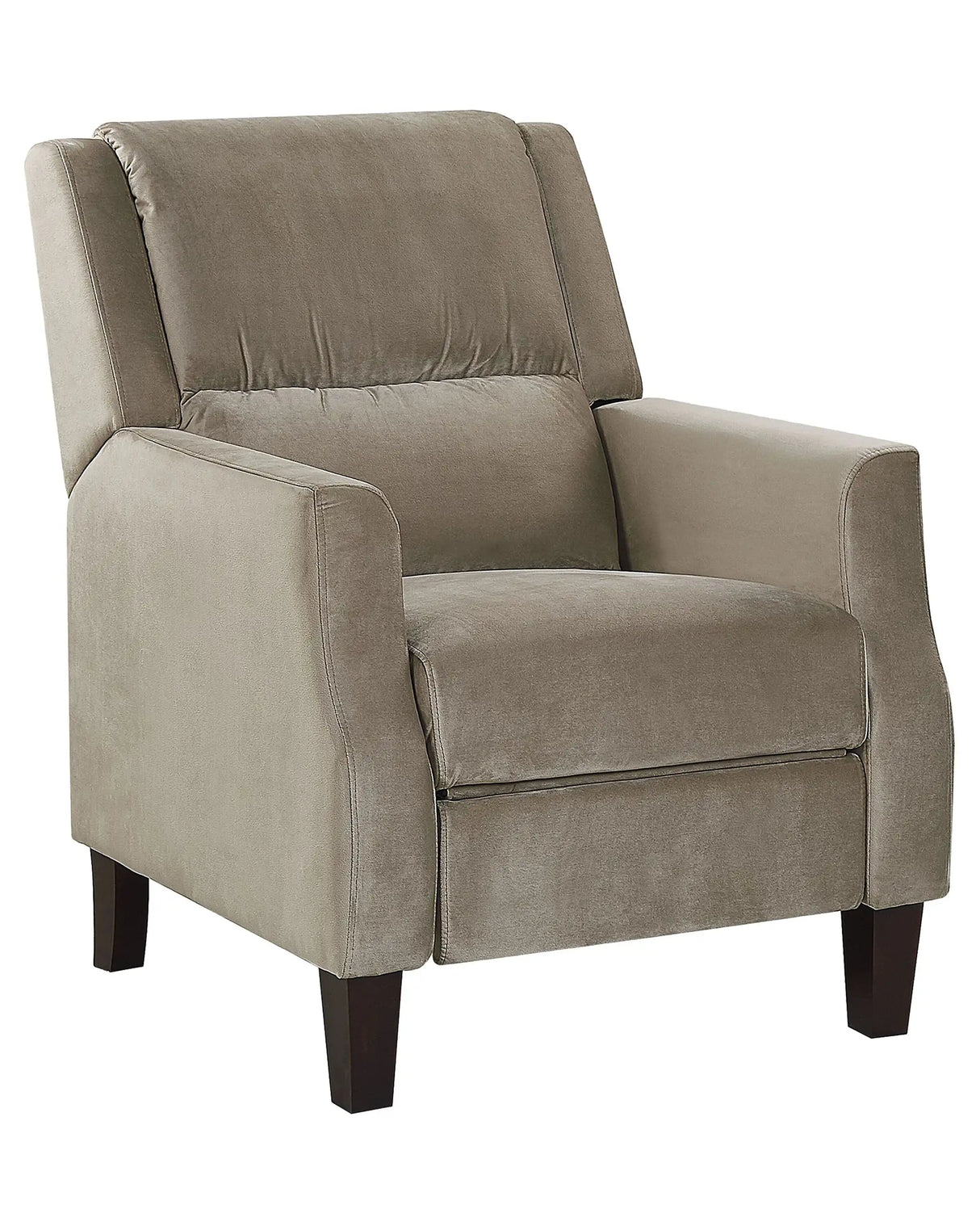 Recliner Chair Taupe Velvet Upholstery Push-Back Manually Adjustable Back and Footrest Retro Design Armchair Beliani