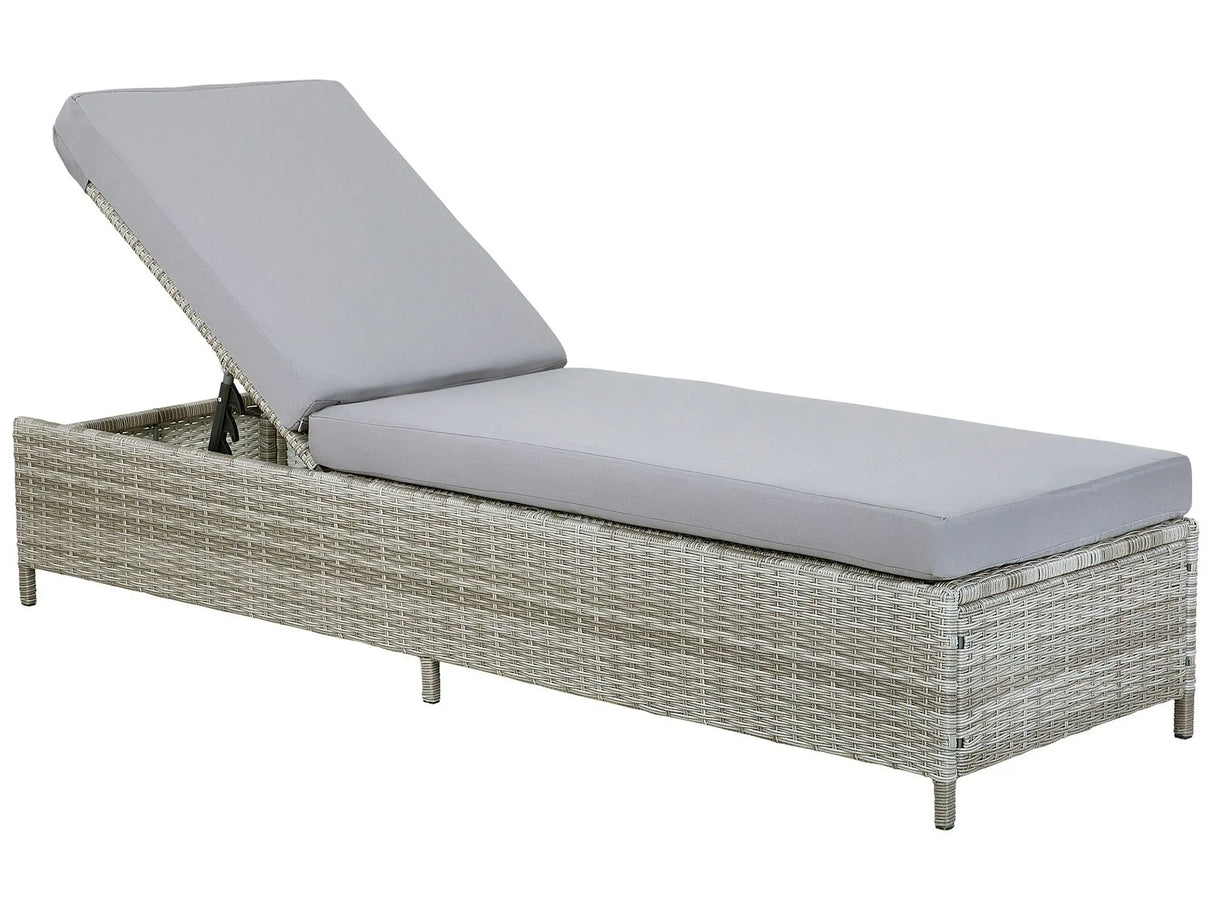Sun Lounger Grey Faux Rattan with Cushion Adjustable Headrest Beliani