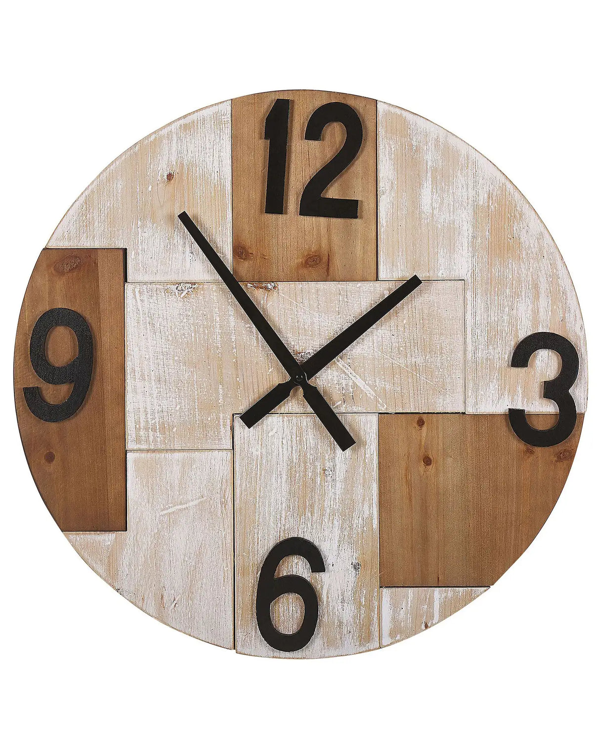 Wall Clock Light Wood Round 60 cm Handmade Face Black Hands Numbers Rustic Minimalist Beliani