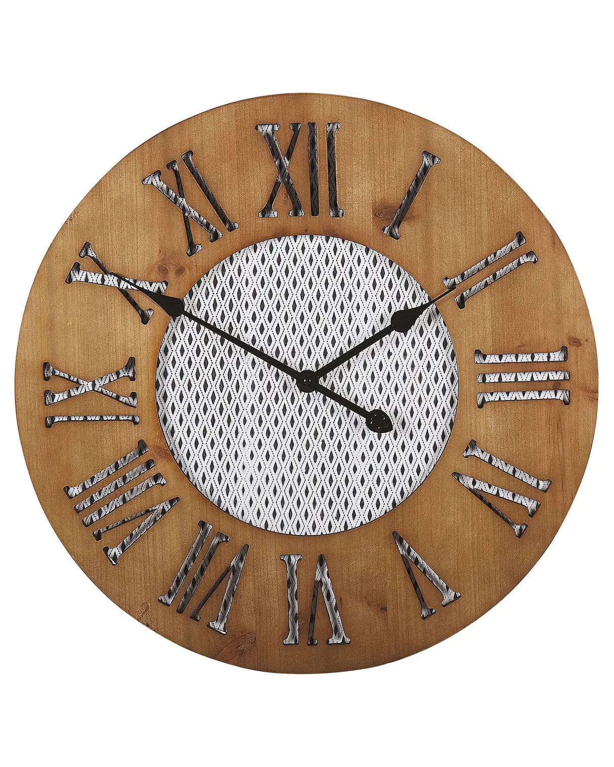 Wall Clock Dark Wood Round 60 cm Handmade Diamond Pattern Face Beliani