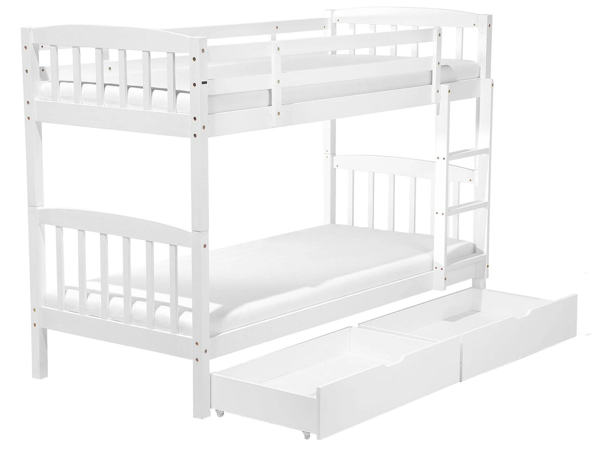 Double Bank Bed with Storage Drawers White Pine Wood EU Single Size 3ft High Sleeper Children Kids Bedroom Beliani
