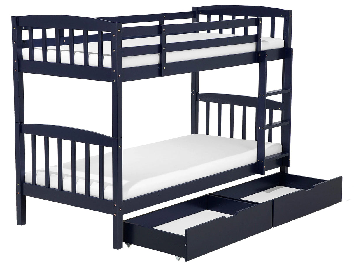 Double Bank Bed with Storage Drawers Blue Pine Wood EU Single Size 3ft High Sleeper Children Kids Bedroom Beliani