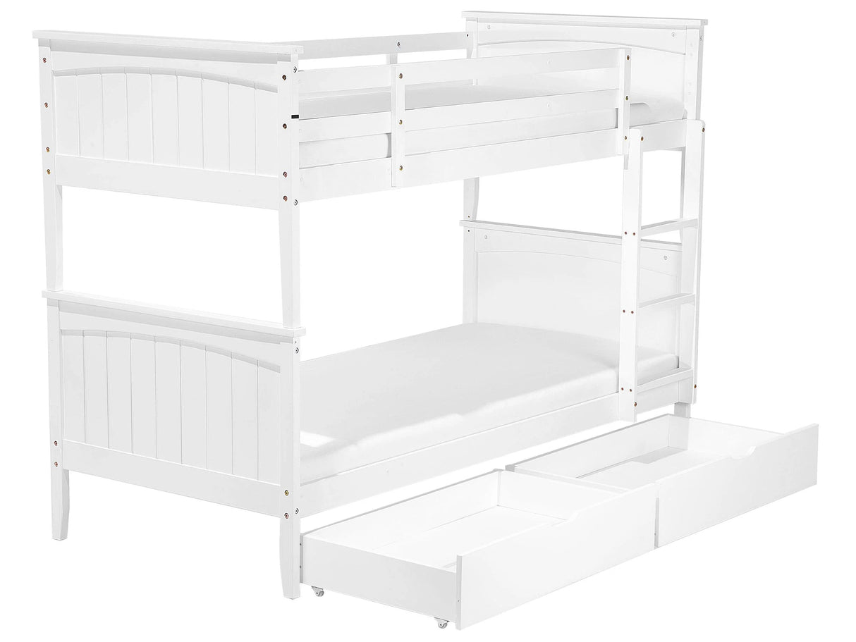 Double Bank Bed with Storage White Pine Wood EU Single Size 3ft High Sleeper Children Kids Bedroom Beliani